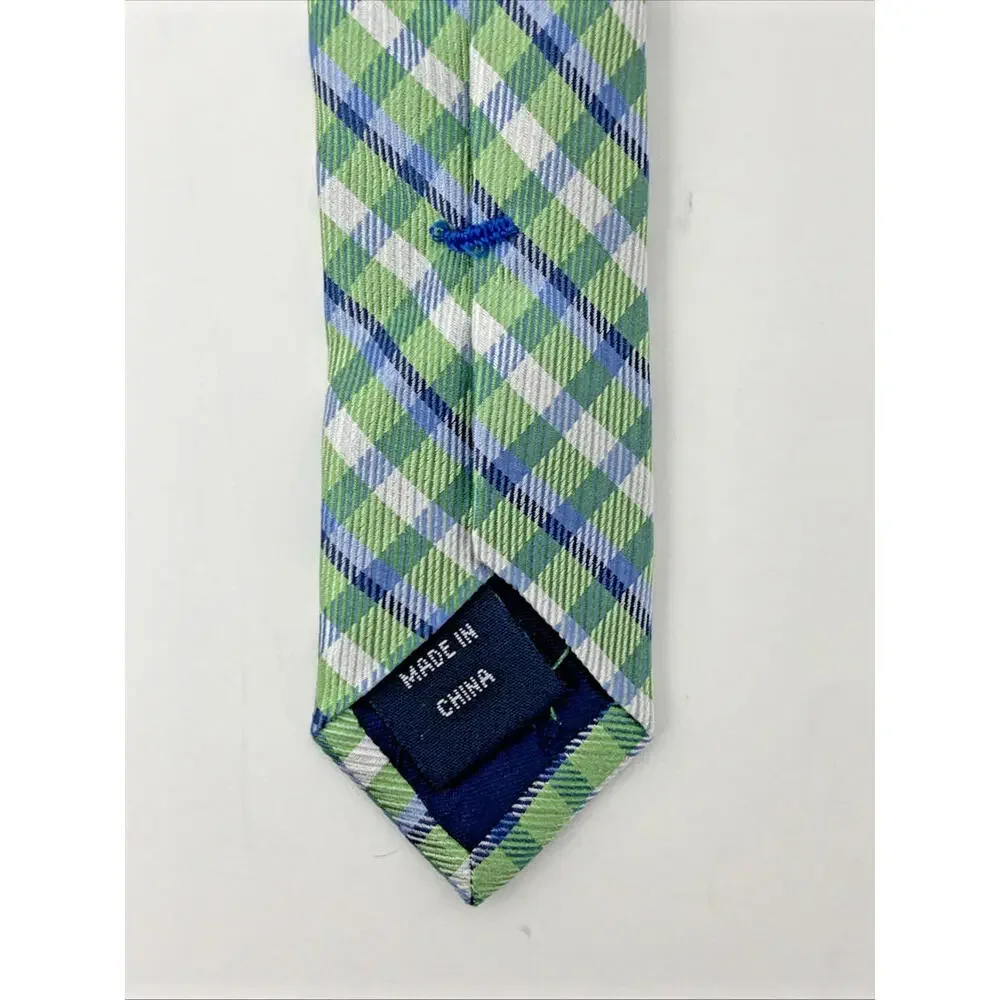 Nautica Silk Plaid Kids Neck Tie Springtime Easter Blue Green Preppy